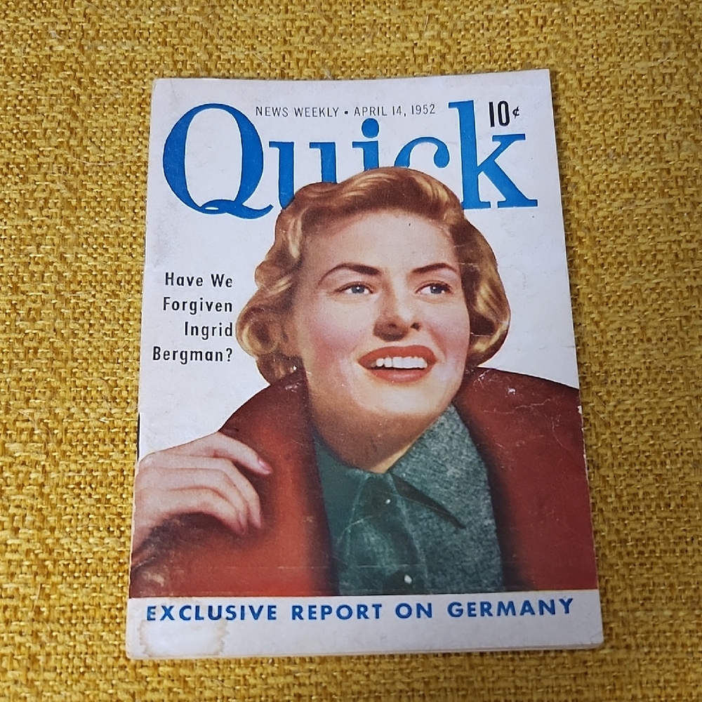 VINTAGE QUICK MAGAZINE with INGRID BERGMAN on the COVER APRIL 1952